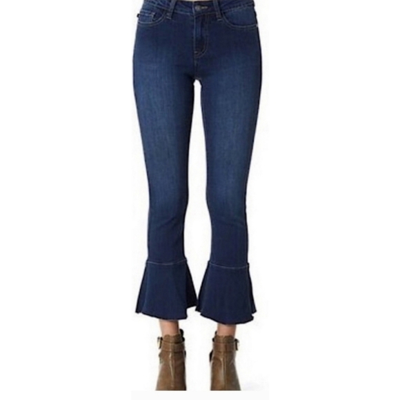 Judy Blue Crop Flare Fit Ruffle Hem Jeans Blue Size 26 - Picture 8 of 10